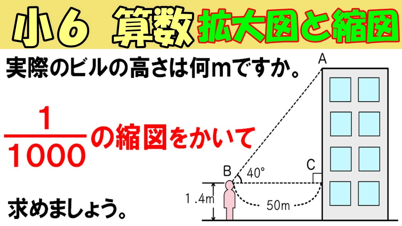 算数 小6-49　拡大図と縮図７　縮図をかいて，実際の長さを求める