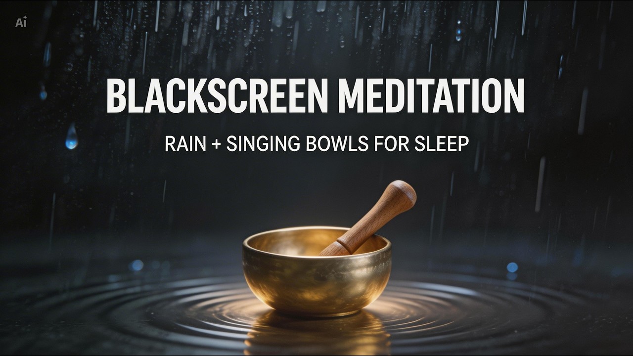 Relaxing Black Screen Meditation | Rain and Singing Bowl Sounds