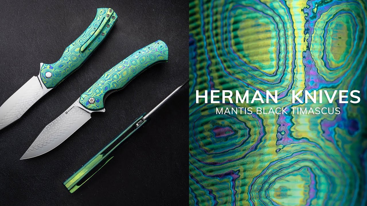 FOLDING KNIFE FOLDER MANTIS #0423 DAMACORE BLACK TIMASCUS FULL DRESS HERMAN KNIVES