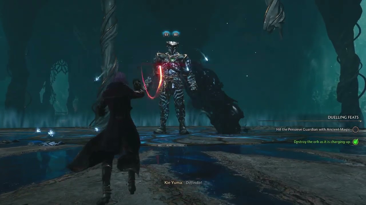 First Pensieve Guardian Boss Fight (No Damage or Ancient Magic, Hard Difficulty): Hogwarts Legacy
