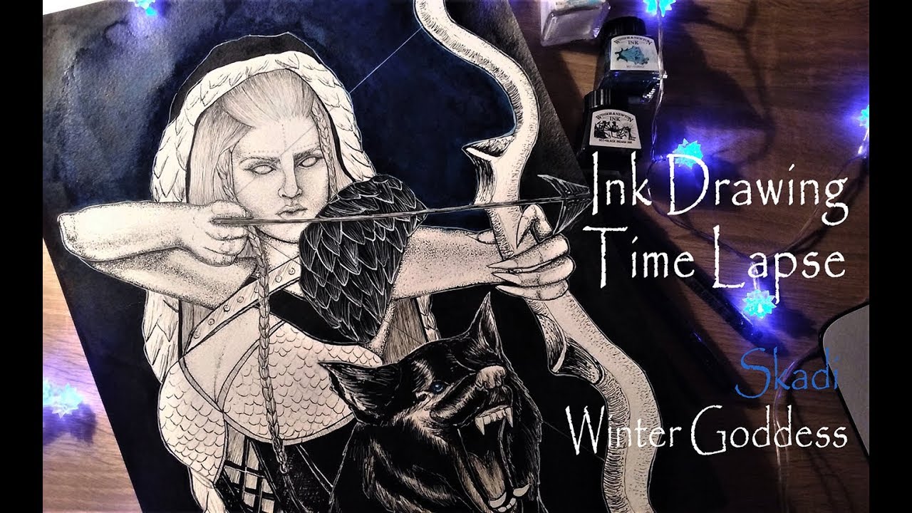 Skadi Goddess of Winter//Ink Pointllism//Time Lapse//Lethe