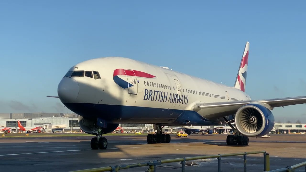 British Airways 777-200ER stand arrival and engine shutdown (Trent 800)