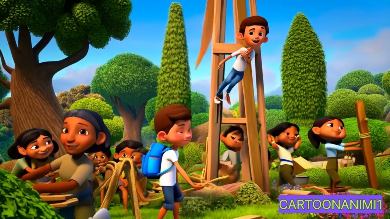 cartoon story of boy and girl who save village people by electricity problem
