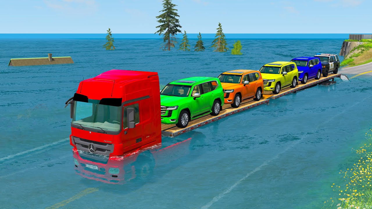 Flatbed Truck McQueen | Transportation with Truck - Pothole vs Car #14 | BeamNG.Drive Gameplay