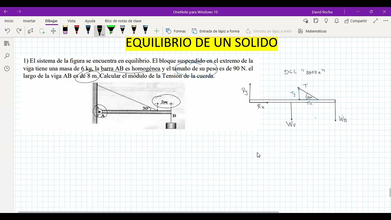 Ejercicio 1  equilibrio de solidos.  El sistema de la figura se encuentra en equilibrio. El bloque