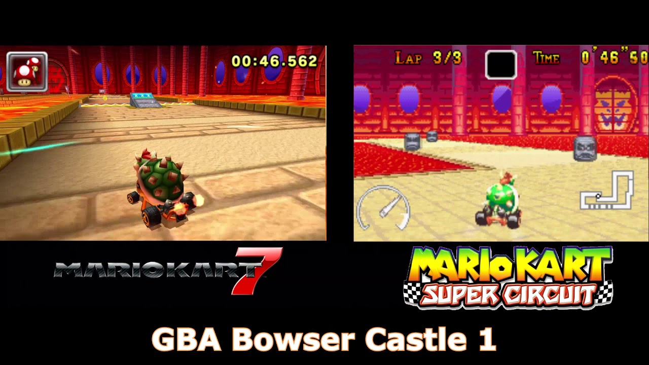 GBA Bowser Castle 1 Mario Kart: Super Circuit and 7 Comparison