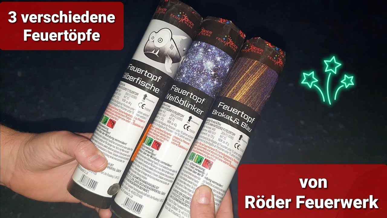 🎆Feuertopf Silberfische, Feuertopf Wei&szlig;blinker, Feuertopf Brokat&Blau von R&ouml;der Feuerwerk 🎆