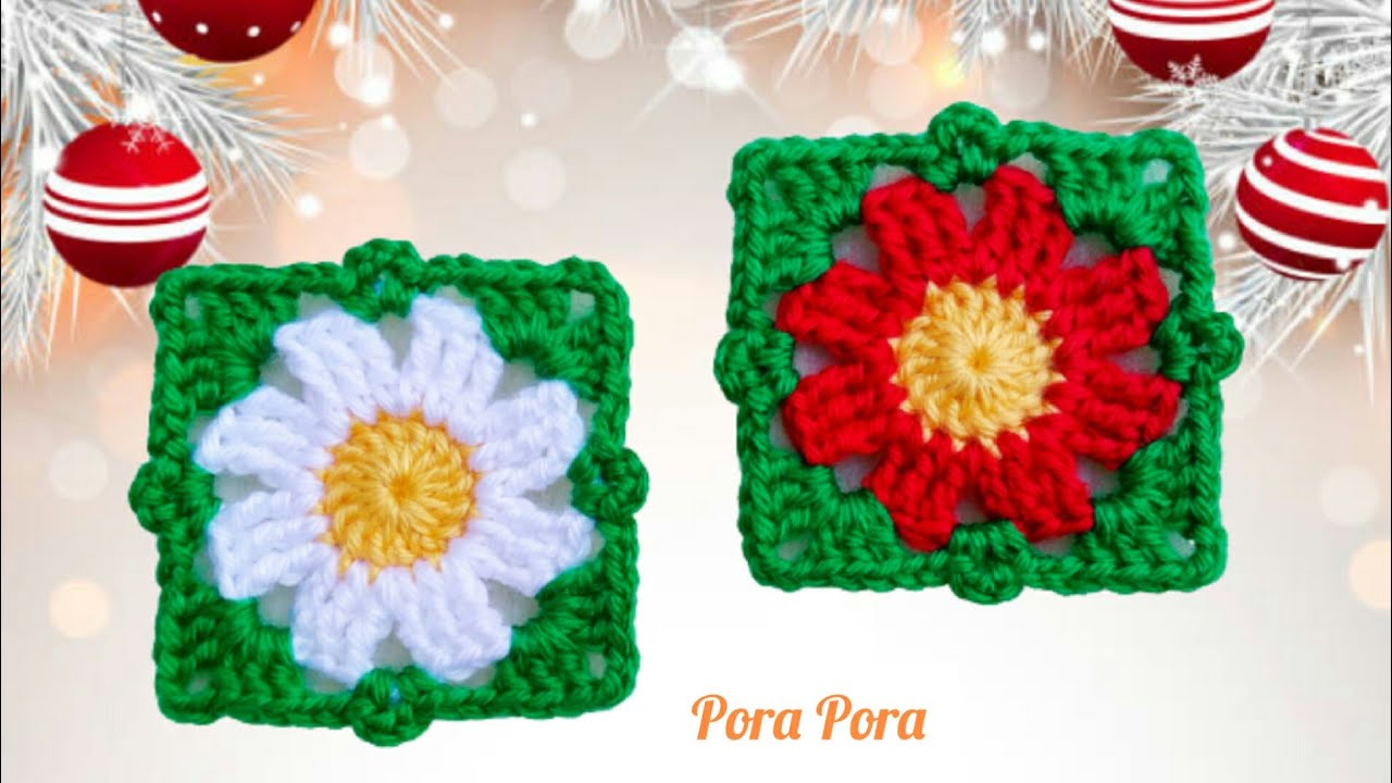 Crochet Poinsettia Flower Granny Square I Crochet Christmas Decorations