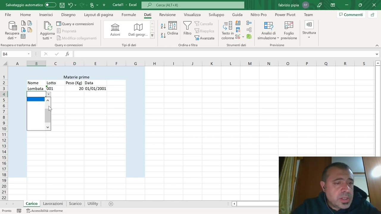 Excel: magazzino per prodotti derivati (parte1) - carico e lavorazione