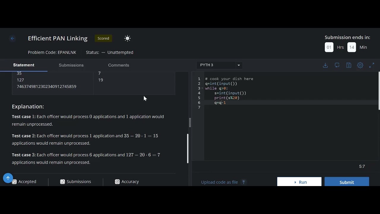 Efficient pan linking codechef solution starters 85
