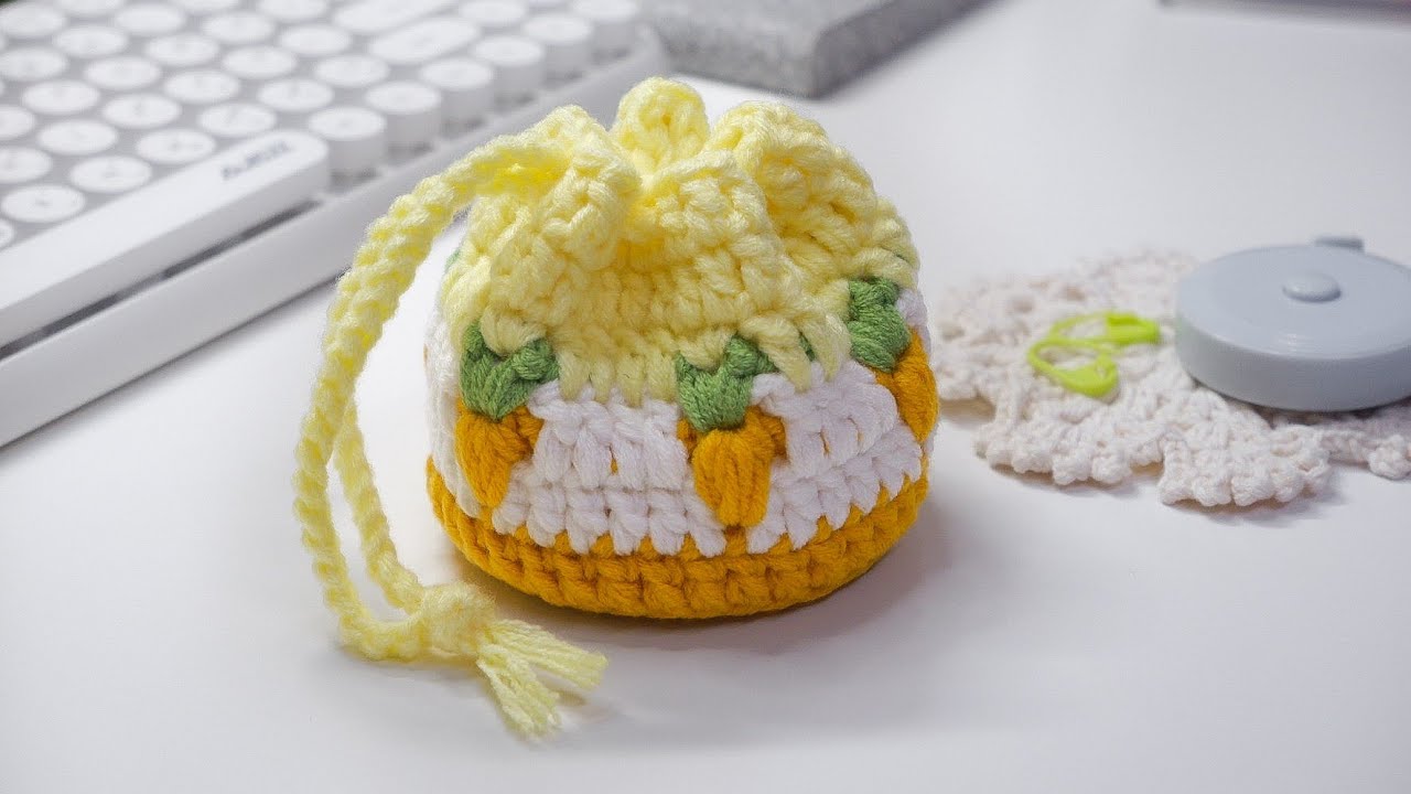 🥕 How to Crochet Carrot drawstring pouch bag 🥕 crochet bag | simple and cute 🌼