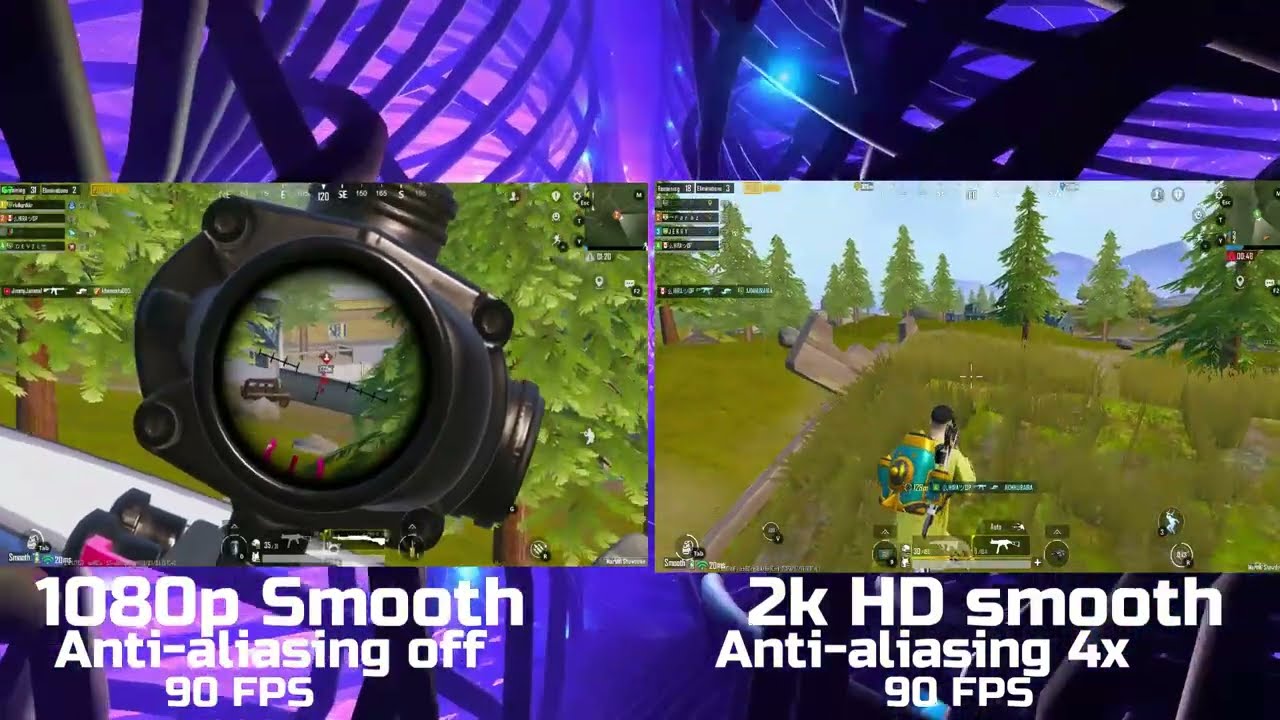 PUBG Mobile 1080p Smooth 90 Fps Vs 2k Ultra HD Smooth 90 Fps | PUBG Mobile Graphic Comparison