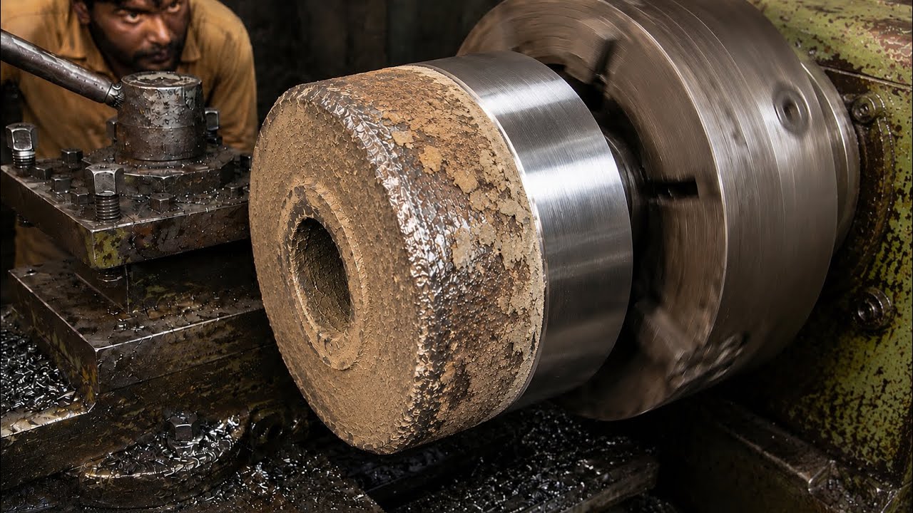 Rusty Metal Reborn on Lathe Machine  Old Metal Amazing CNC Transformation