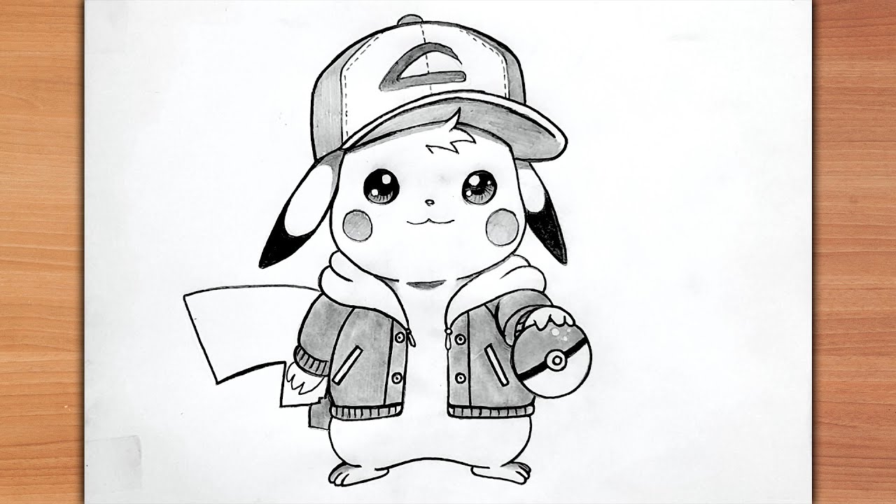 How to draw Pikachu with Ash clothes | Anime drawing step by step | Pokemon drawing easy 