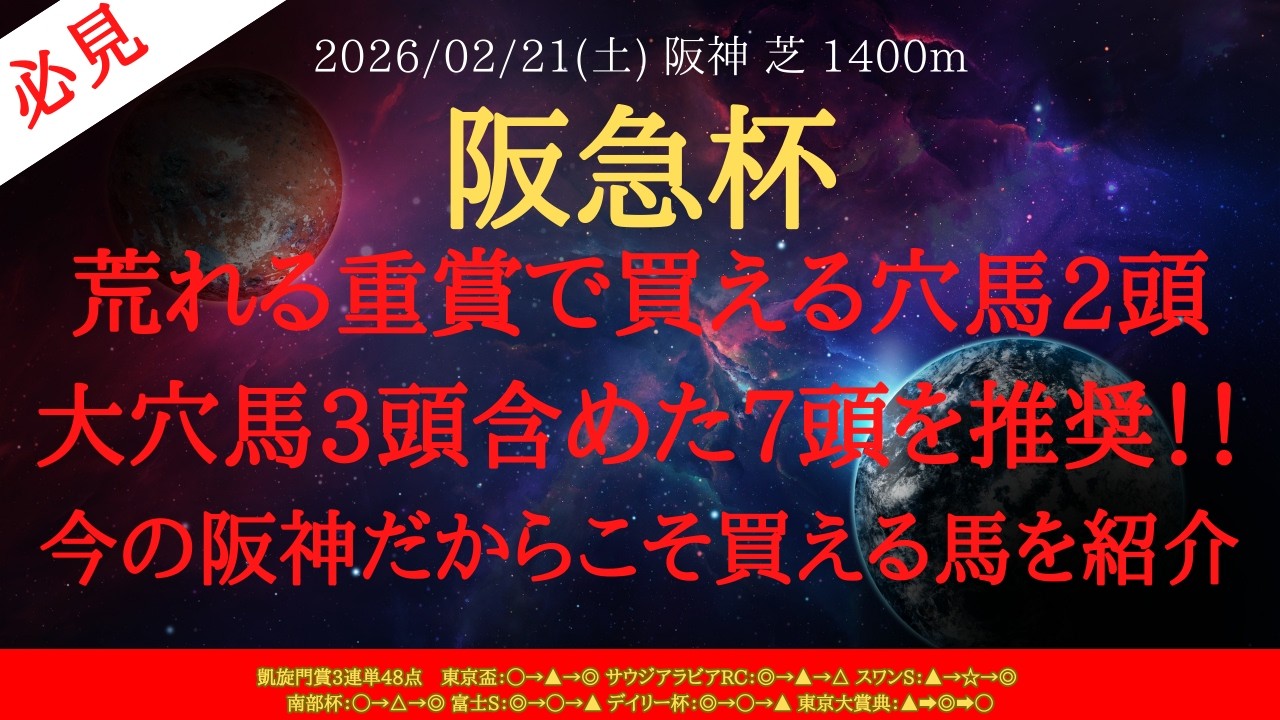 【 最終結論 】阪急杯 2026 予想 荒れる重賞で買える穴馬2頭大穴馬3頭含めた7頭を推奨！！今の阪神だからこそ買える馬を紹介【中央競馬予想】