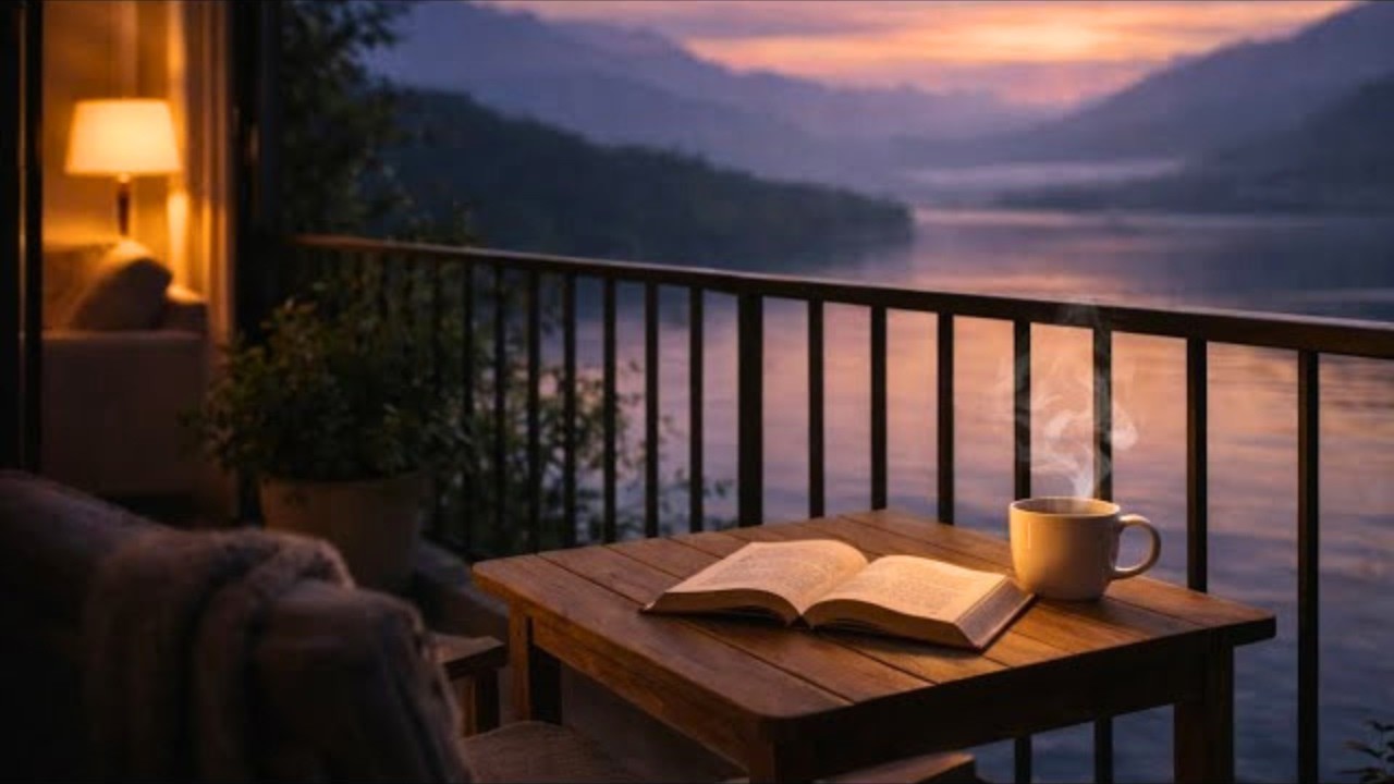 Relaxing Piano by the Lake Balcony | Calm Sunset Background Music for Study & Reading