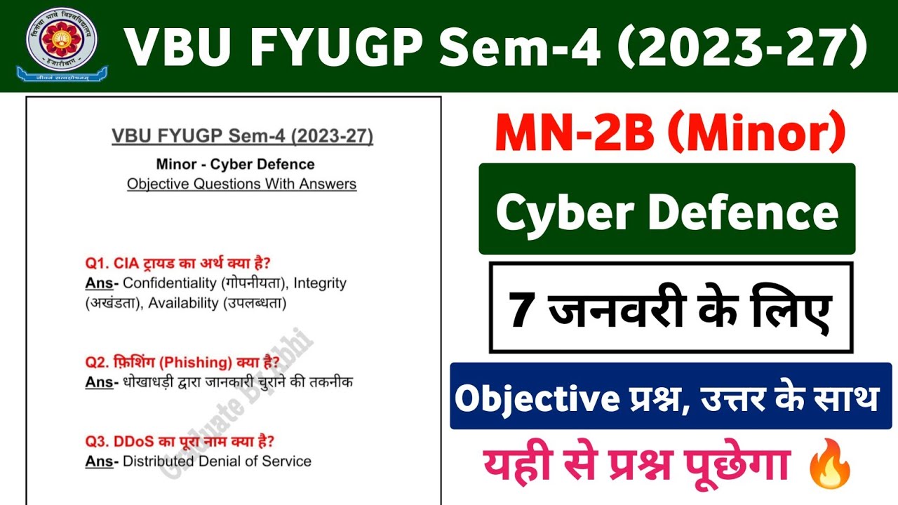 VBU FYUGP Sem-4 (2023-27) Minor - Cyber Defence Objective Questions With Answers | Minor MCQ 