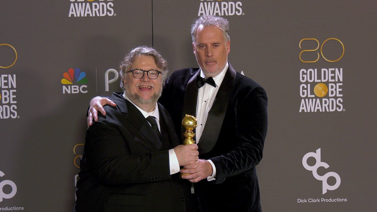 Guillermo del Toro and Mark Gustafson 2023 Golden Globes Press Room