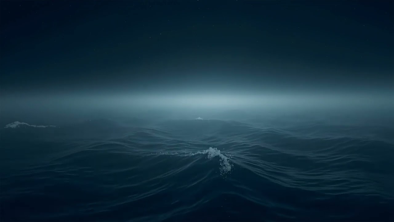 Calm Ocean Sounds and Piano Music for Sleep | Floating Alone on the Sea Night Ambience