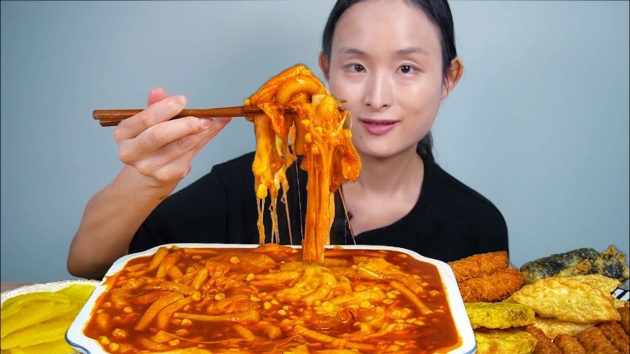 콘치즈떡볶이 여러가지 튀김 먹방