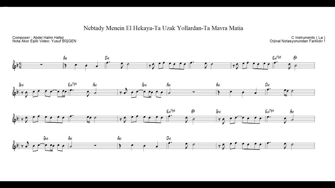 Ta Uzak Yollardan - Ta Mavra Matia Sou -  Nota Akor Eşlik - C Instruments ( La )