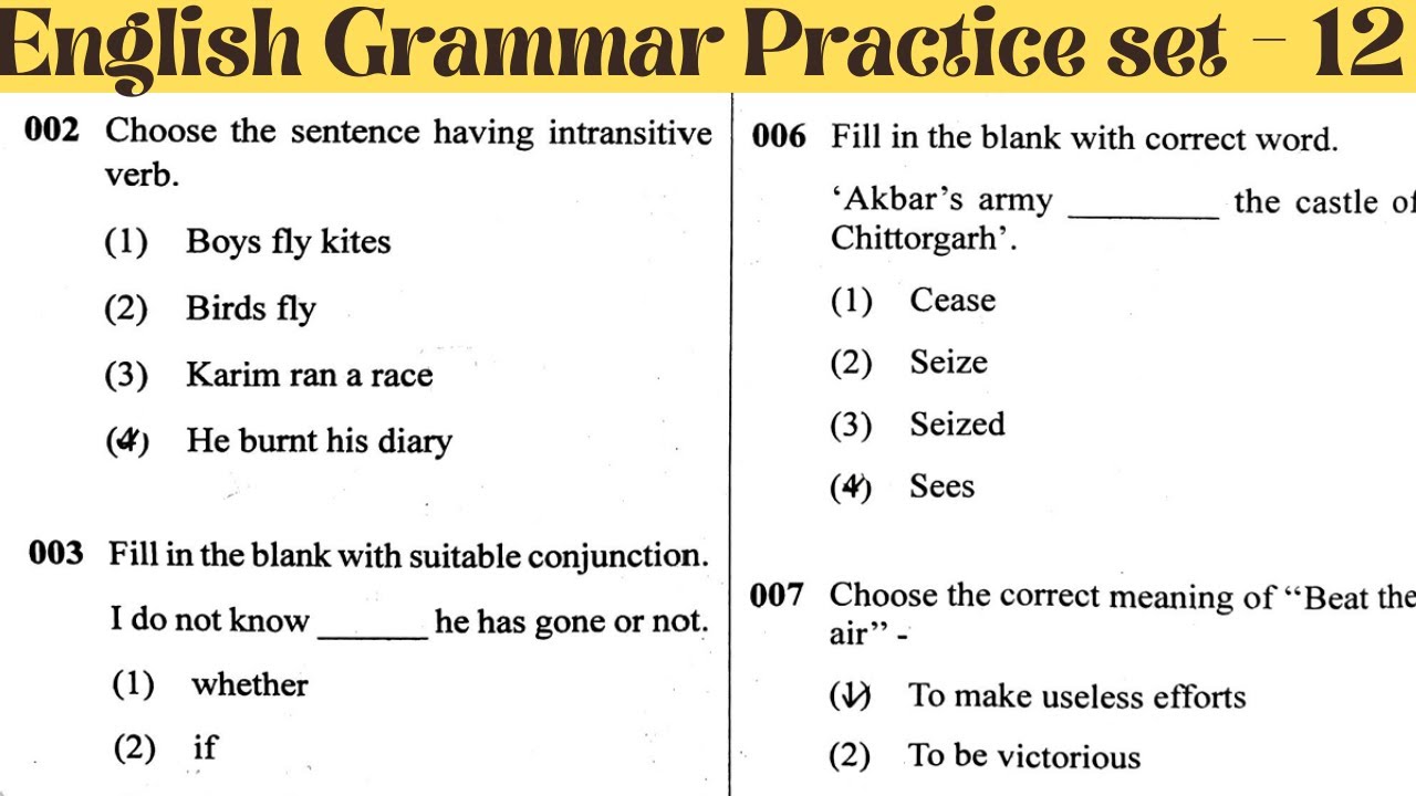 English Grammar Practice Set - 12 | English Grammar For ALL Exams