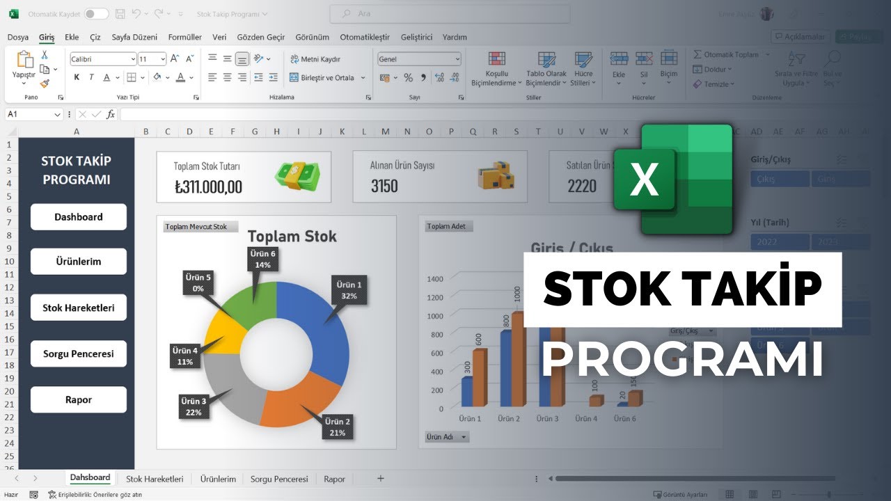 Excel'de Stok Takip Programı Oluşturmak | DashBoard , Stok Harekerleri, Stok Raporu