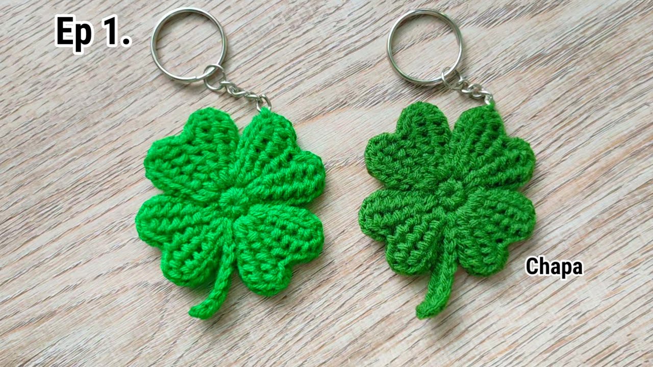 Ep1.🍀 Easy Crochet 4 Leaf Clover Keychain Tutorial step by step #crochetkeychain #crochettutorial