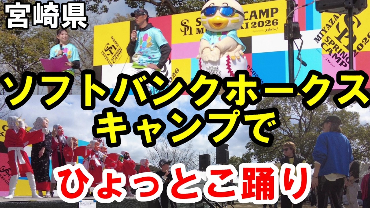 【宮崎キャンプ2026】福岡ソフトバンクホークスの宮崎キャンプでひょっとこ踊りと散歩を踊ってきた【トッキ―二ひょう助の旅番外編】
