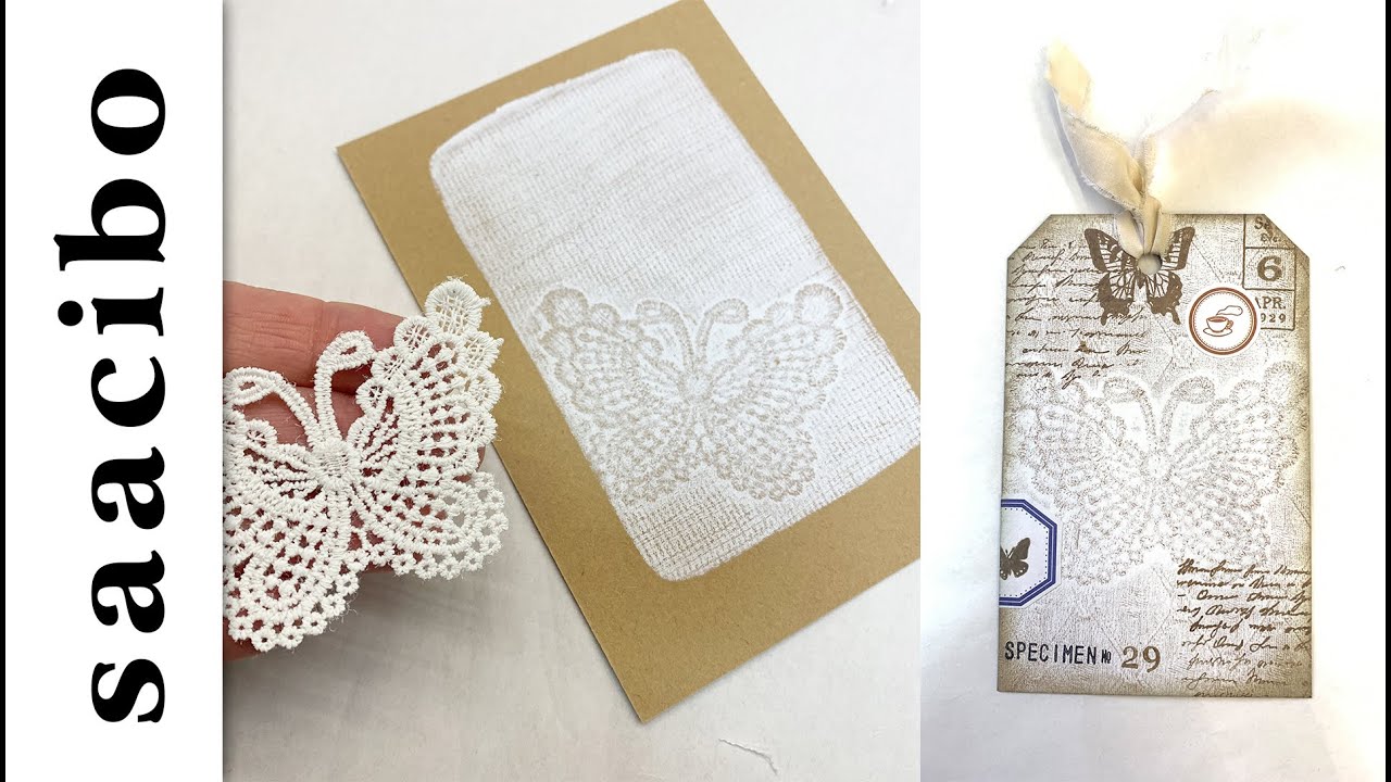 Stamping with Fabric and Lace on Brown Paper #massmaking #junkjournalephemera