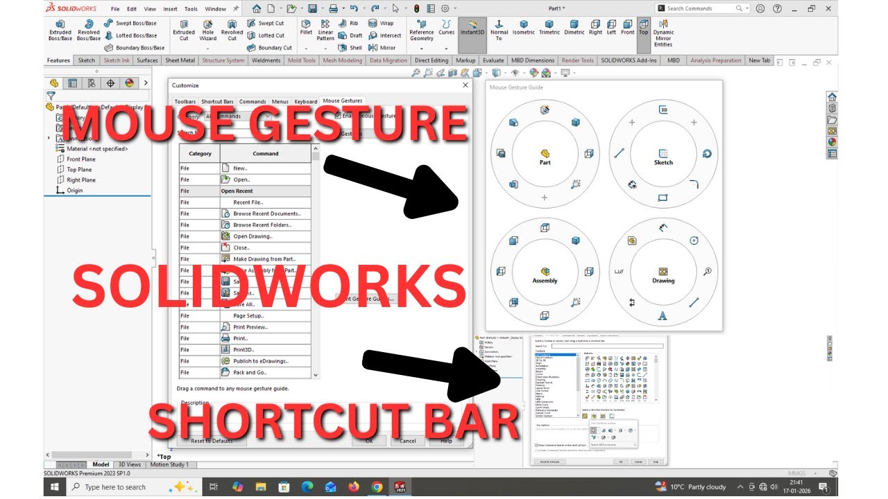 КАК ИСПОЛЬЗОВАТЬ ПАНЕЛИ СОКРАЩЕНИЙ И ЖЕСТЫ МЫШИ В SOLIDWORKS.