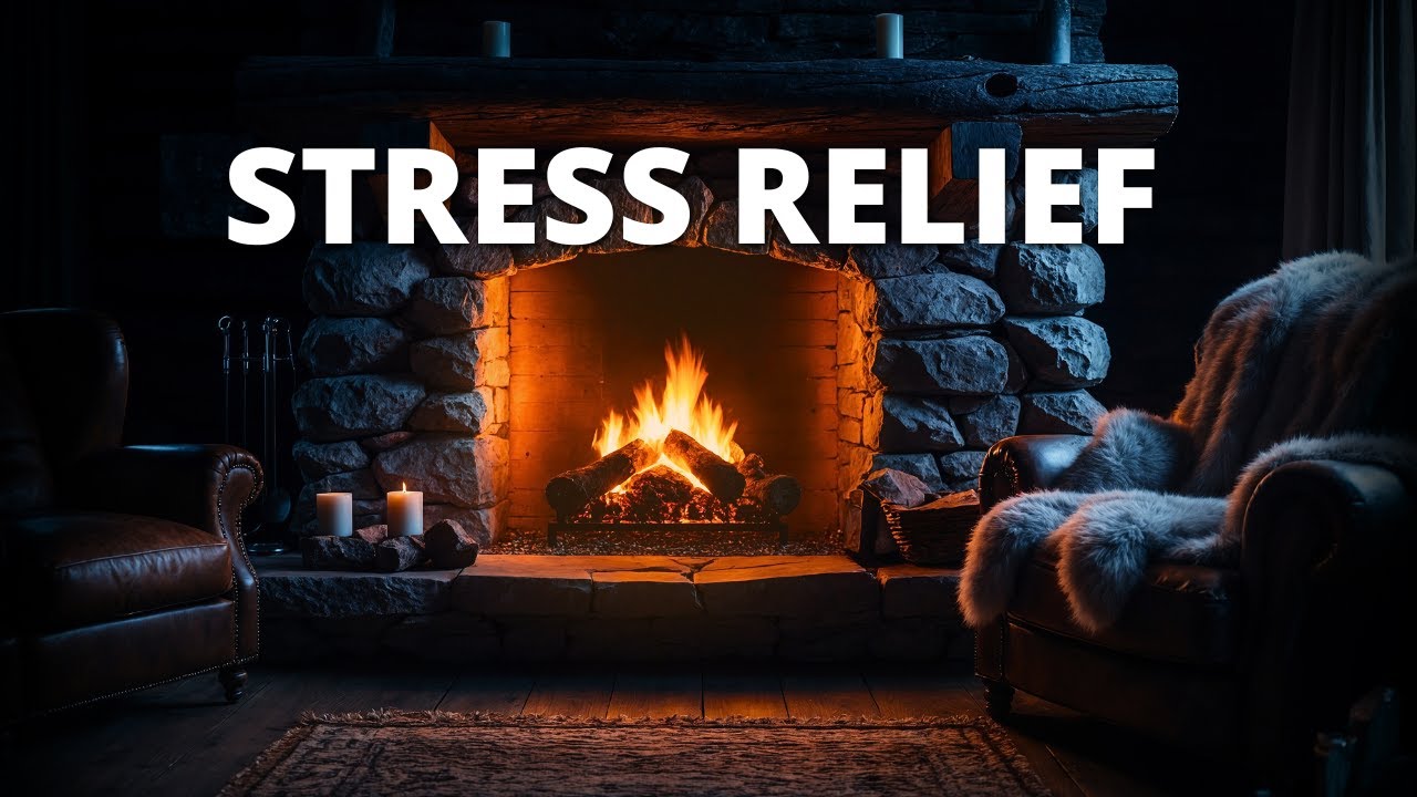 Calm Sleep Anxiety: 432Hz Piano & Fireplace (Low Light Screen) | Stress Relief