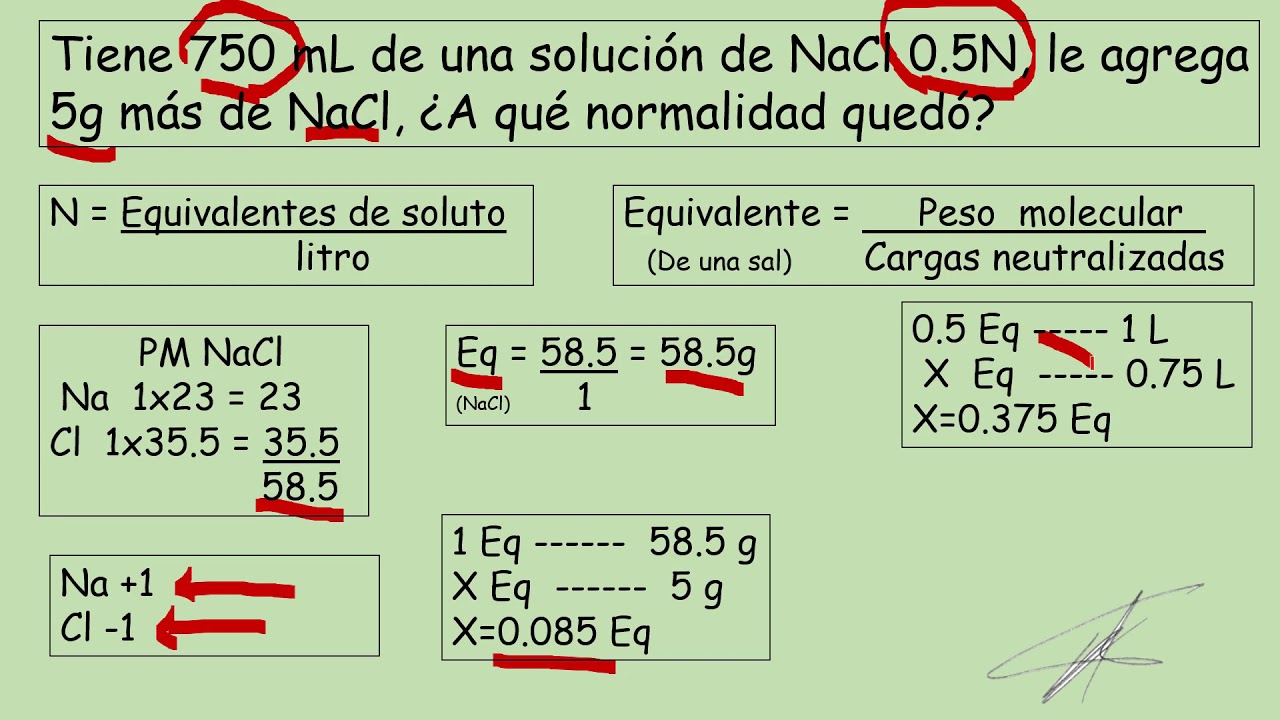Calculos de soluciones normales con regla de tres.