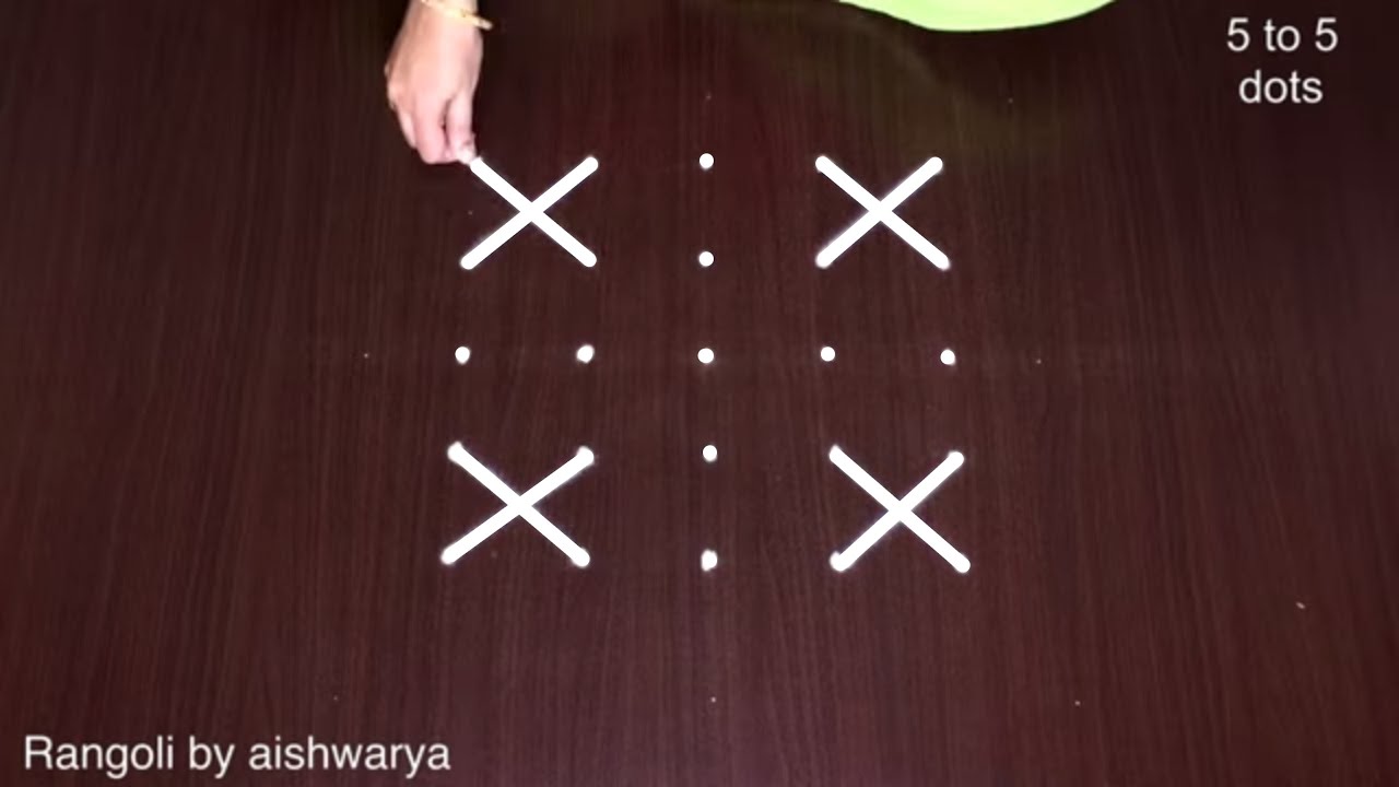 5x5 Dots Simple Diwali Rangoli Designs for Door Entrance with Muggulu Kolam
