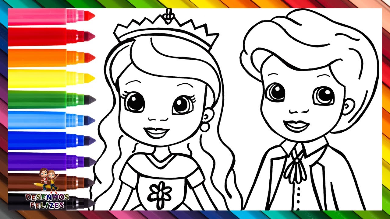 Desenhar E Colorir uma Princesa e um Príncipe 👸💗🤴🌈  Desenhos Para Crianças