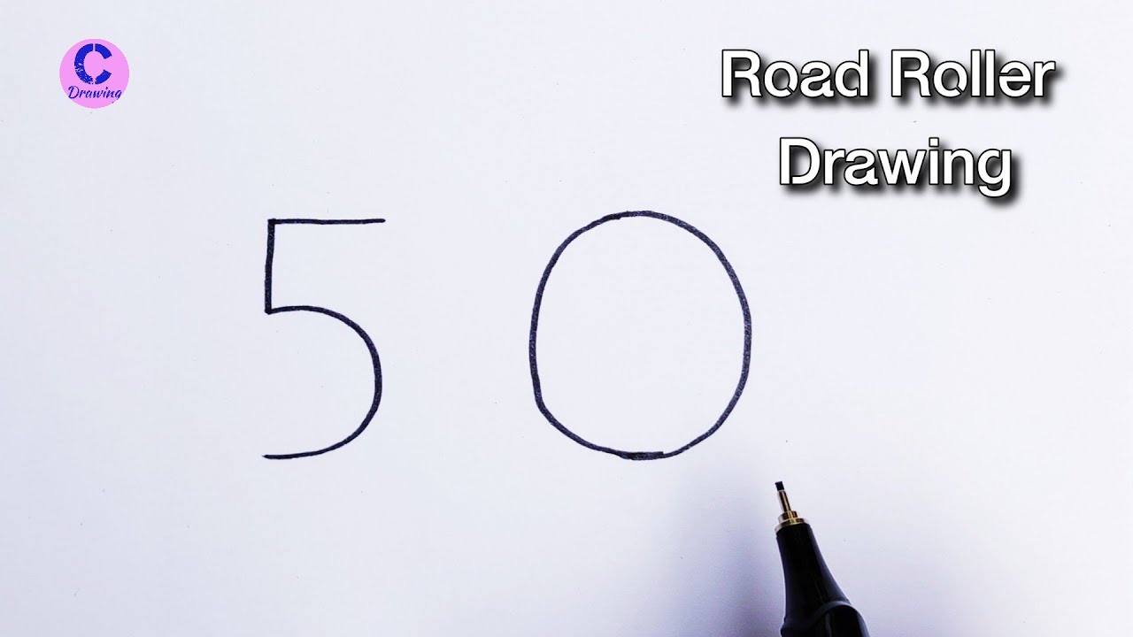 How to draw a road roller from number 50/easy drawing step by step roller drawing