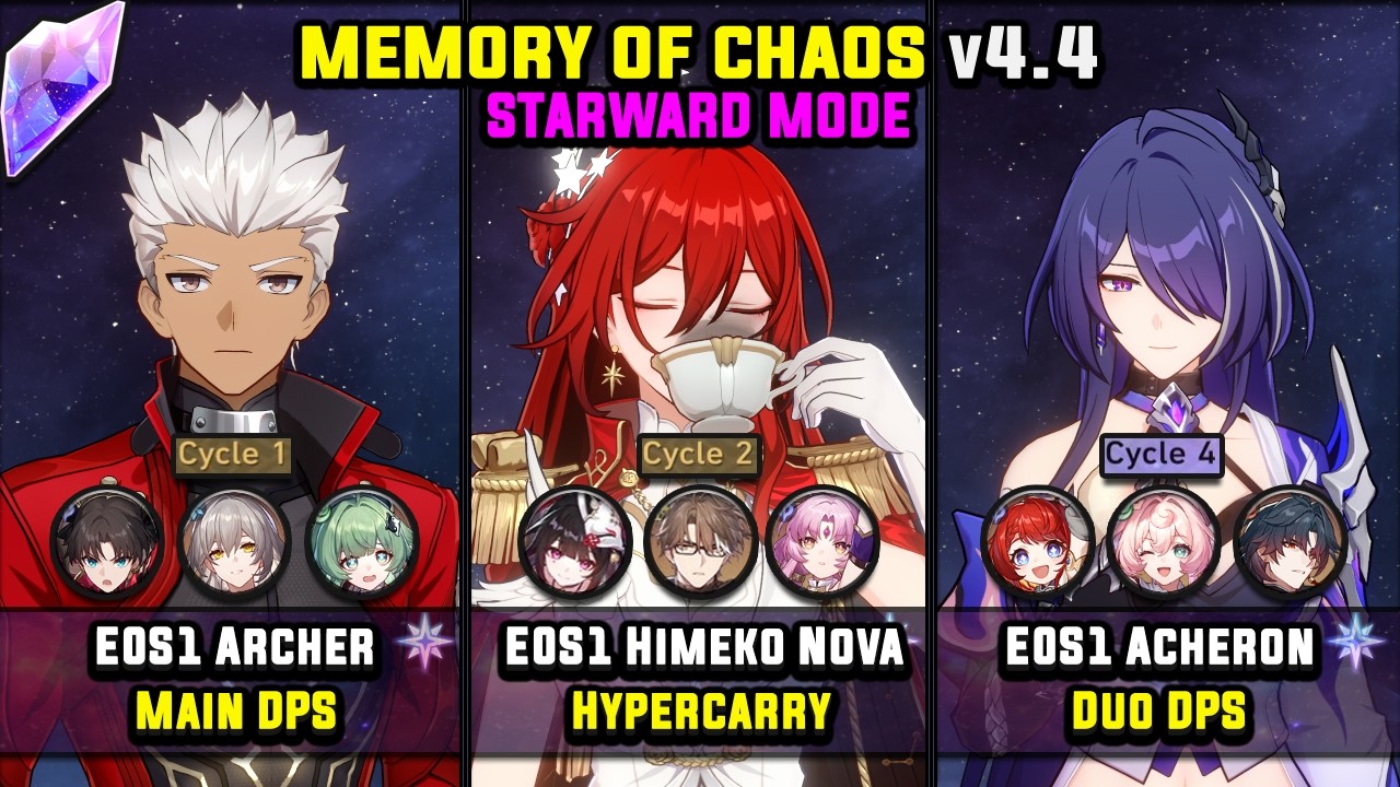 E0S1 Archer & E0S1 Himeko Nova & E0S1 Archeron (4 Star) Starward Mode - Memory Of Chaos 4.4