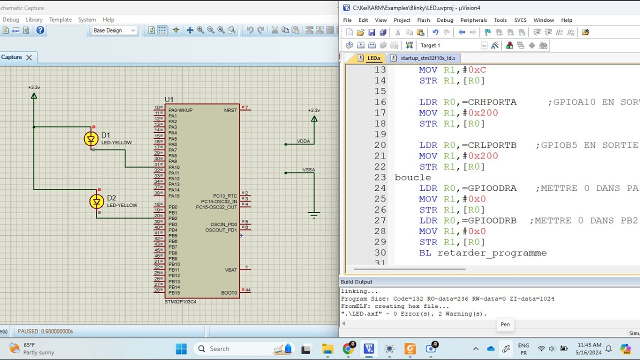 Blinking LED on STM32F103C4 with Keil Assembly Code | Proteus Simulation Tutorial