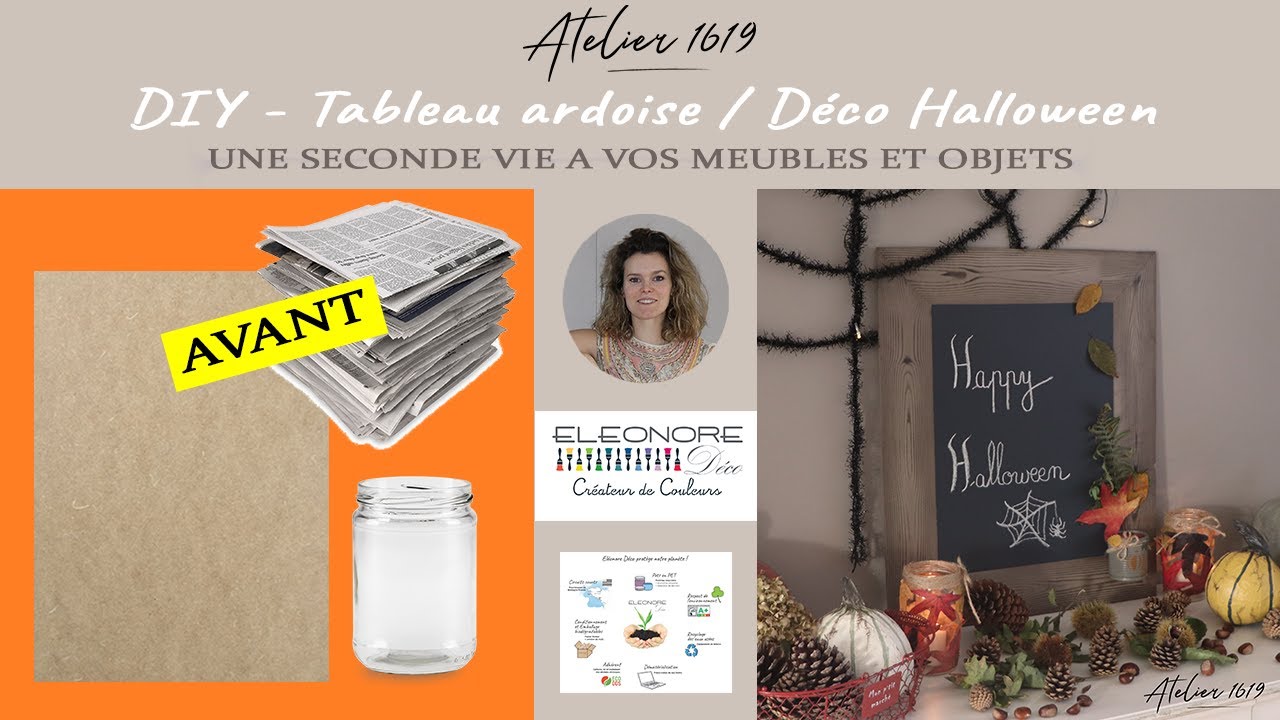 ATELIER CREATIF / le tableau noir avec effet faux bois / DIY Halloween / Citrouilles / Bougeoirs