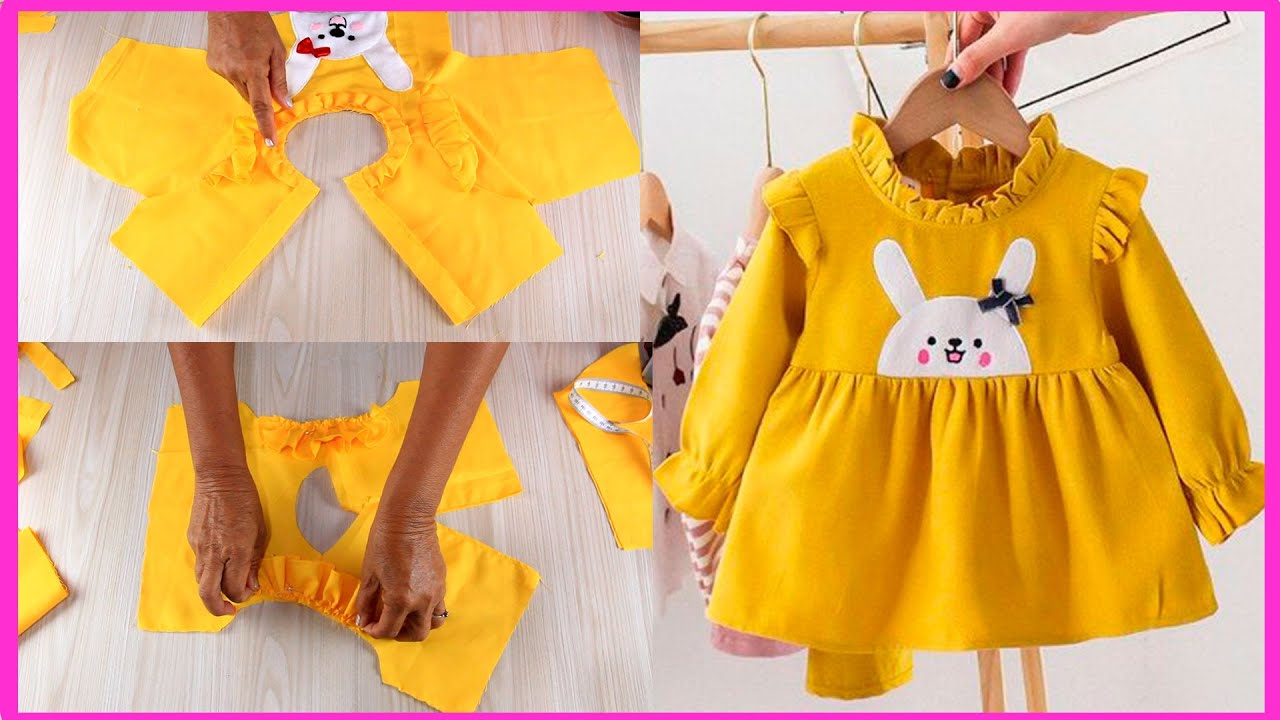 🦋 Muy fácil de cortar y coser Vestido para niña mangas Larga