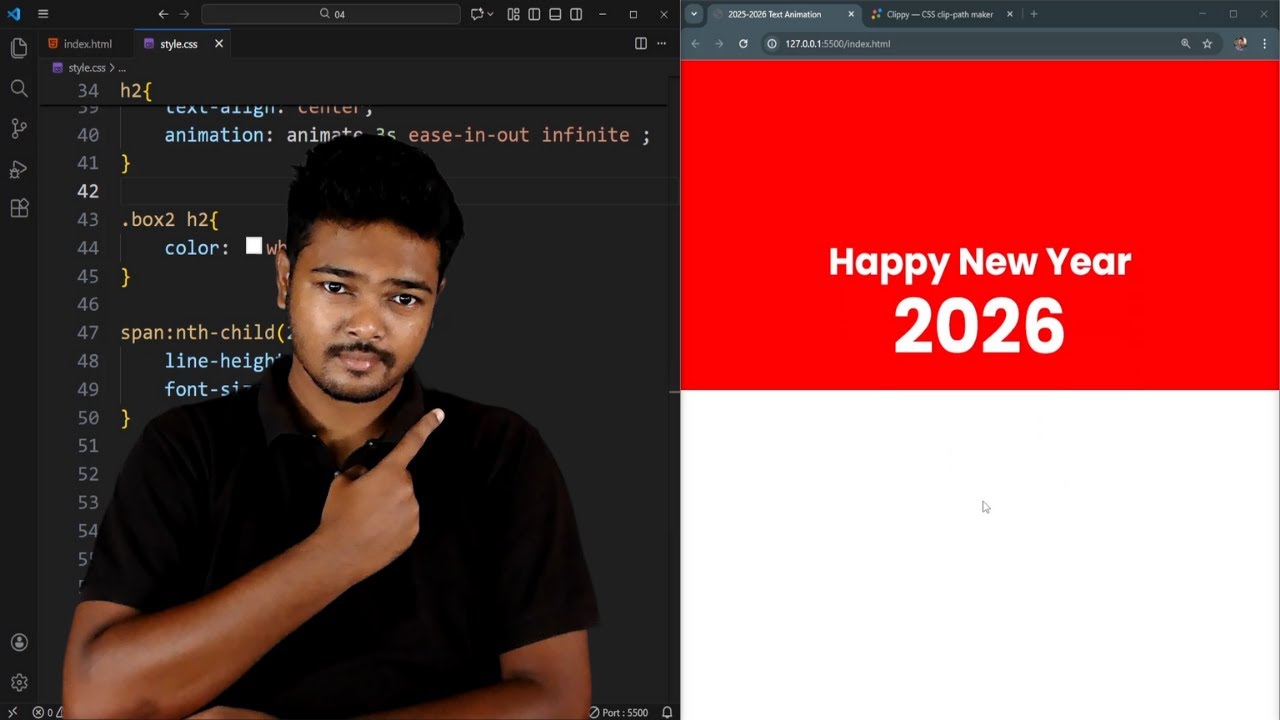 🎉 Новогодняя текстовая анимация 2026 года с использованием свойства `clip-path` в CSS 🎉