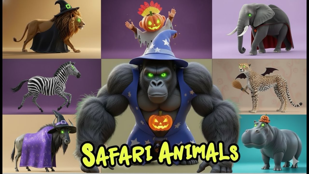 Halloween Safari Animal Sounds Song | Nursery Rhyme for Kids - Learn Animal Names and Sounds