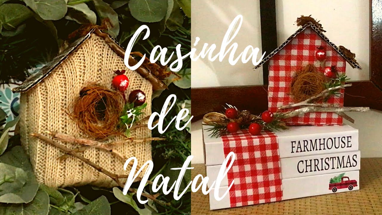 CASINHA DE PASSARINHO NO PAPELÃO PARA A ÁRVORE DE NATAL -Farmhouse -