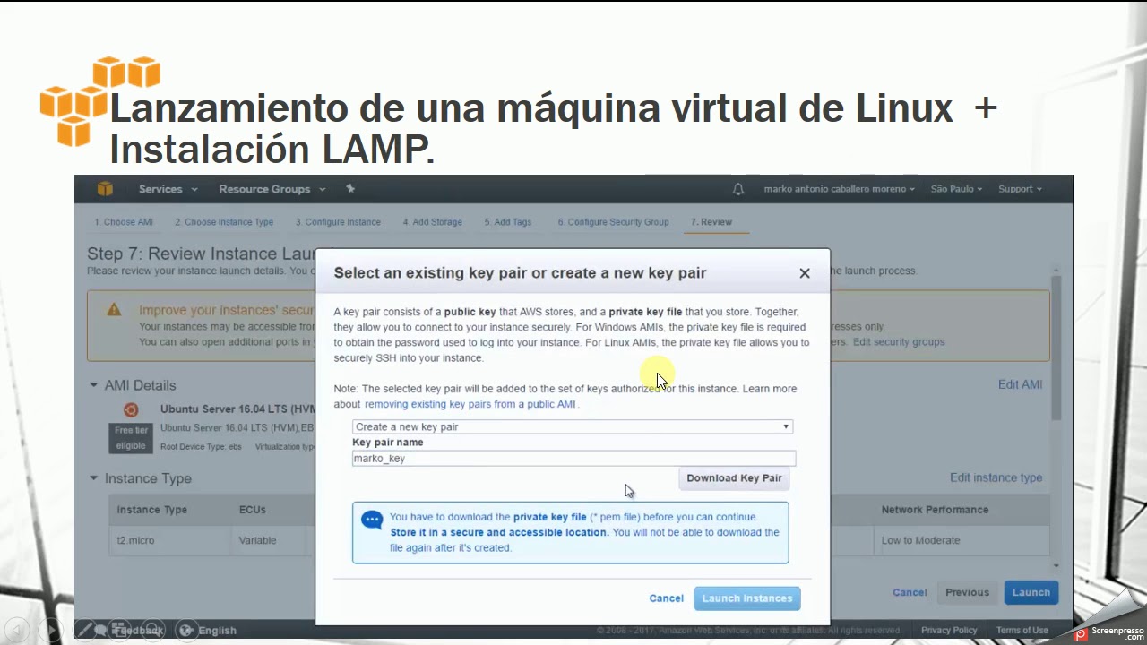Amazon Web Services(AWS)  Deployment of virtual machine in Linux + LAMP installation