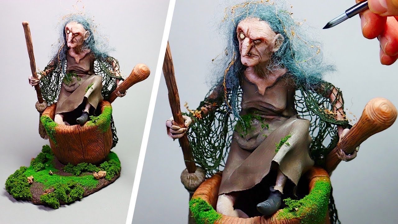 I Sculpted Baba Yaga with Her Mortar & Pestle! Polymer Clay Diorama