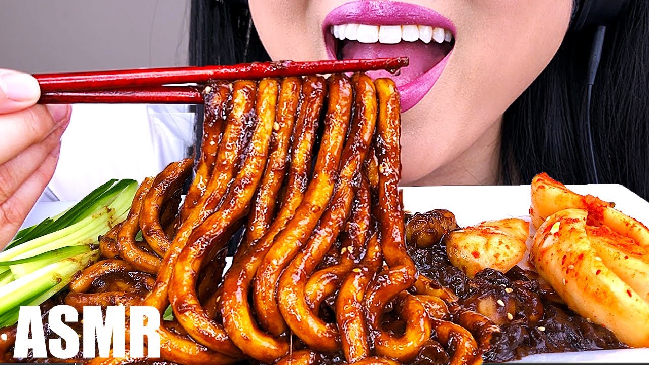ASMR LONG RICE CAKE NOODLE with BLACK BEAN SAUCE *MESSY EATING & NOODLE SLURPING* | ASMR Phan
