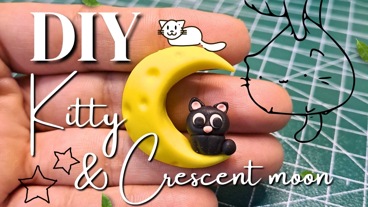 ✨️DIY Crescent moon and kitty charm using homemade clay.🐈‍⬛🌛✨️