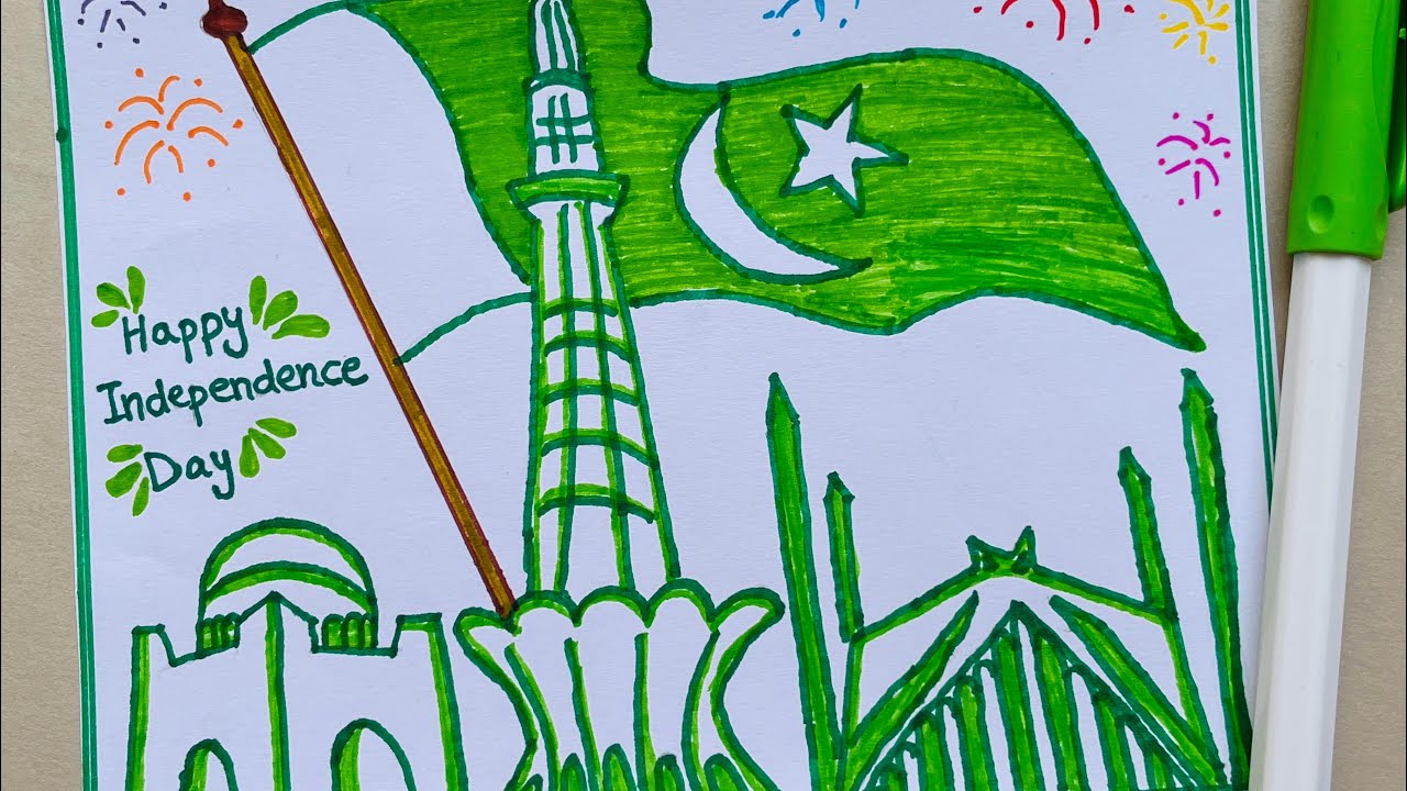 Independence Day Drawing Easy | 14 August Decoration Ideas | 14 August Poster | 14 August Drawing 