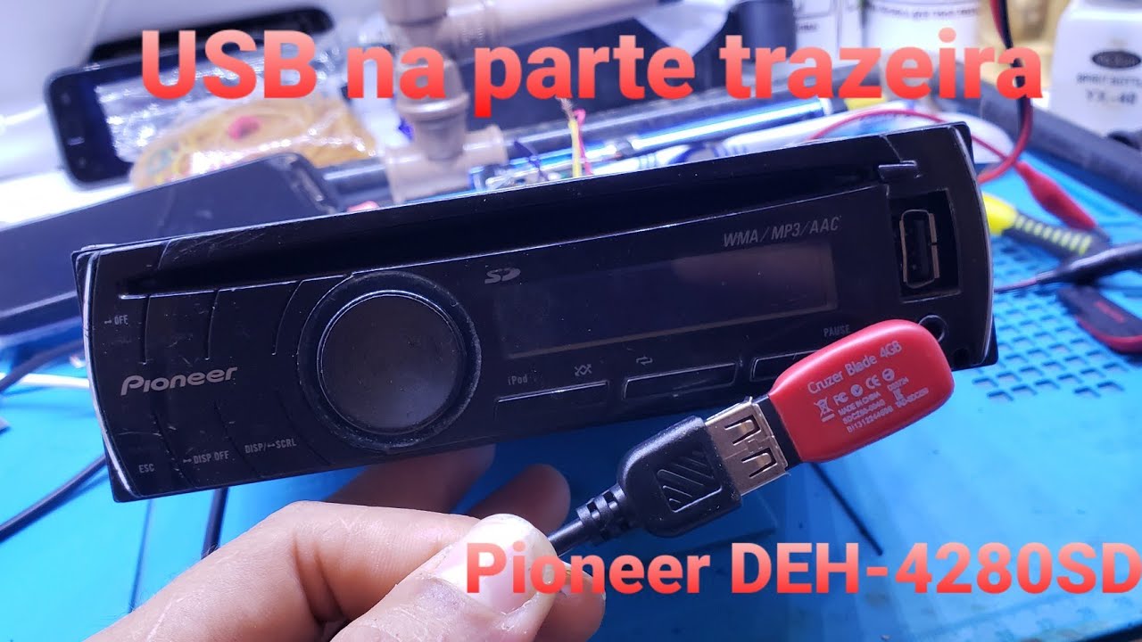 Adaptação USB por trás do pioneer DEH-4280SD Serve em vários modelos.