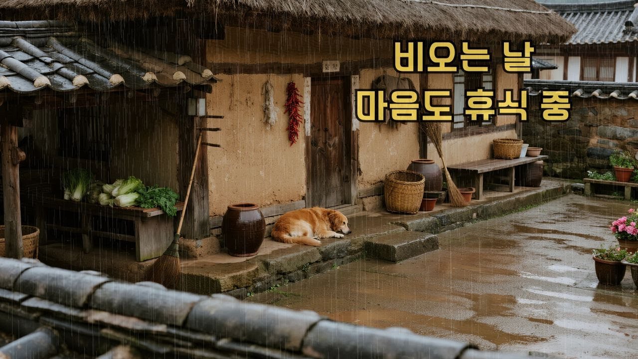 ⛈옛 정 한옥 처마 아래, 빗소리에 젖은 강아지의 평화로운 낮잠 | 전통 마을 치유 ASMR